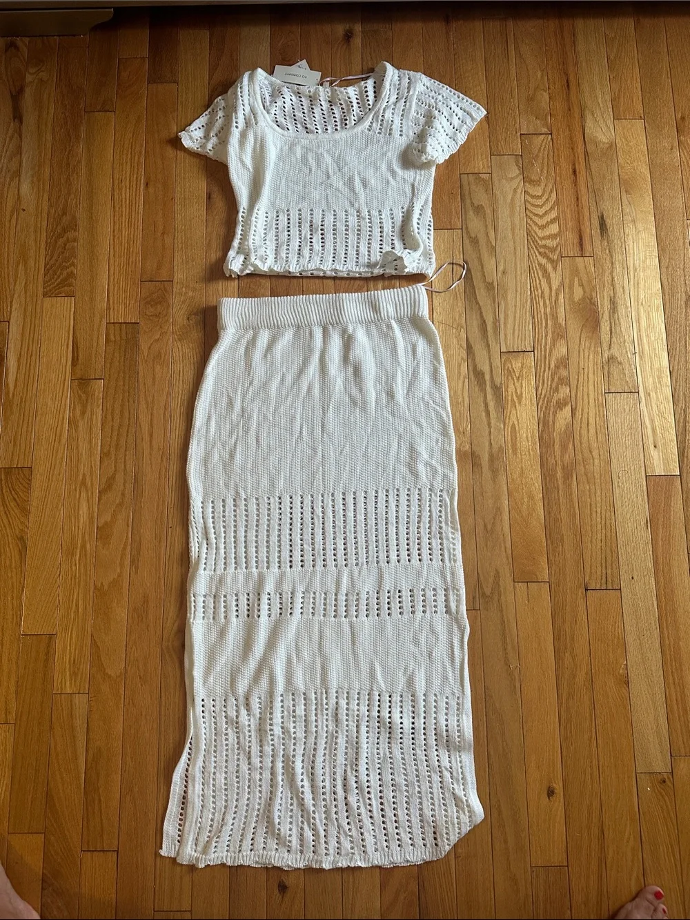 NWT White Crochet Knit Two-Piece Set - Top & Maxi Skirt